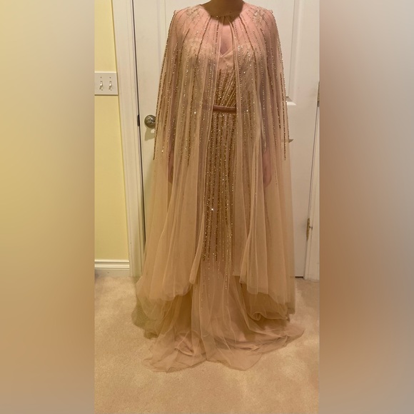 Marchesa Dresses & Skirts - Marchesa | beaded nude gown w/ sheer cape